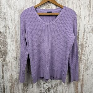Basic Editions Lilac Purple V Neck Cable Knit Sweater Sz L